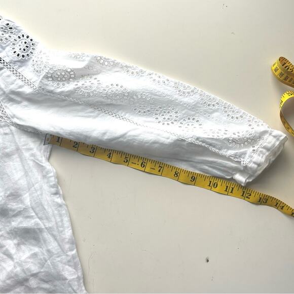 J.Crew White Linen Blouse, Eyelet Shirt, Boho Top, Size 0 - Picture 9 of 10